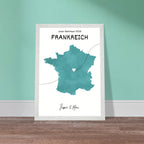 Personalisiertes Frankreich-Poster in Holzrahmen – Landkarte mit Namen, nachhaltiger Druck auf mattem Papier
