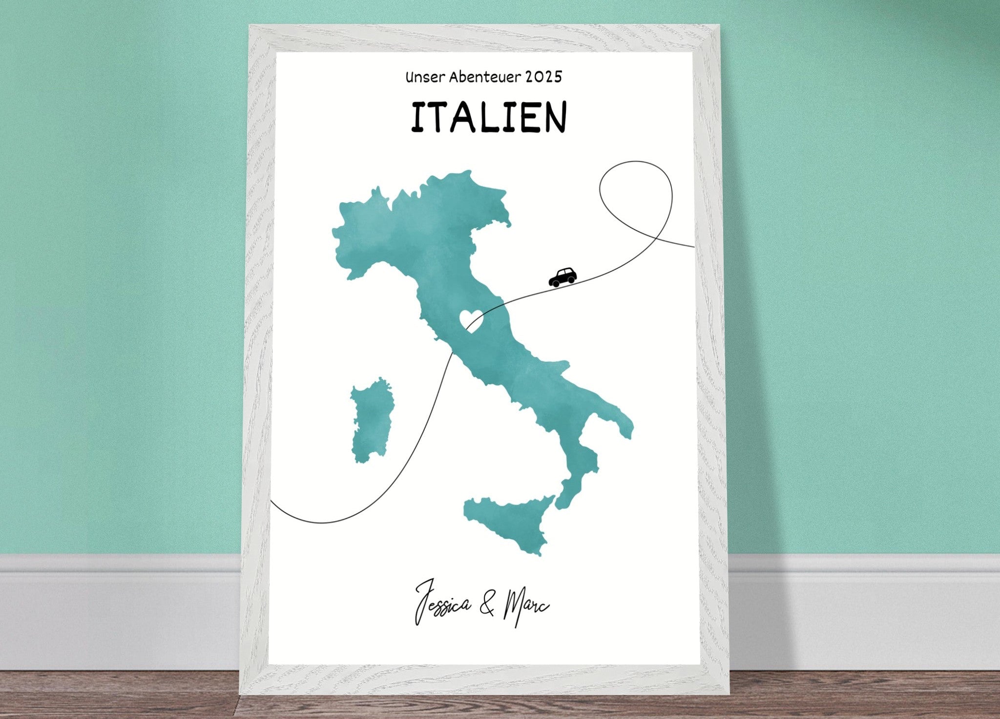 Personalisiertes Dänemark-Poster in Holzrahmen – Landkarte mit Namen, 
nachhaltiger Druck auf mattem Papier