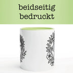 Weiße Tasse, Boho Motiv: Weltkarte mit floralen Mandala- und Blumenmustern. Stilvolle Welt-Tasse für Naturfreunde.