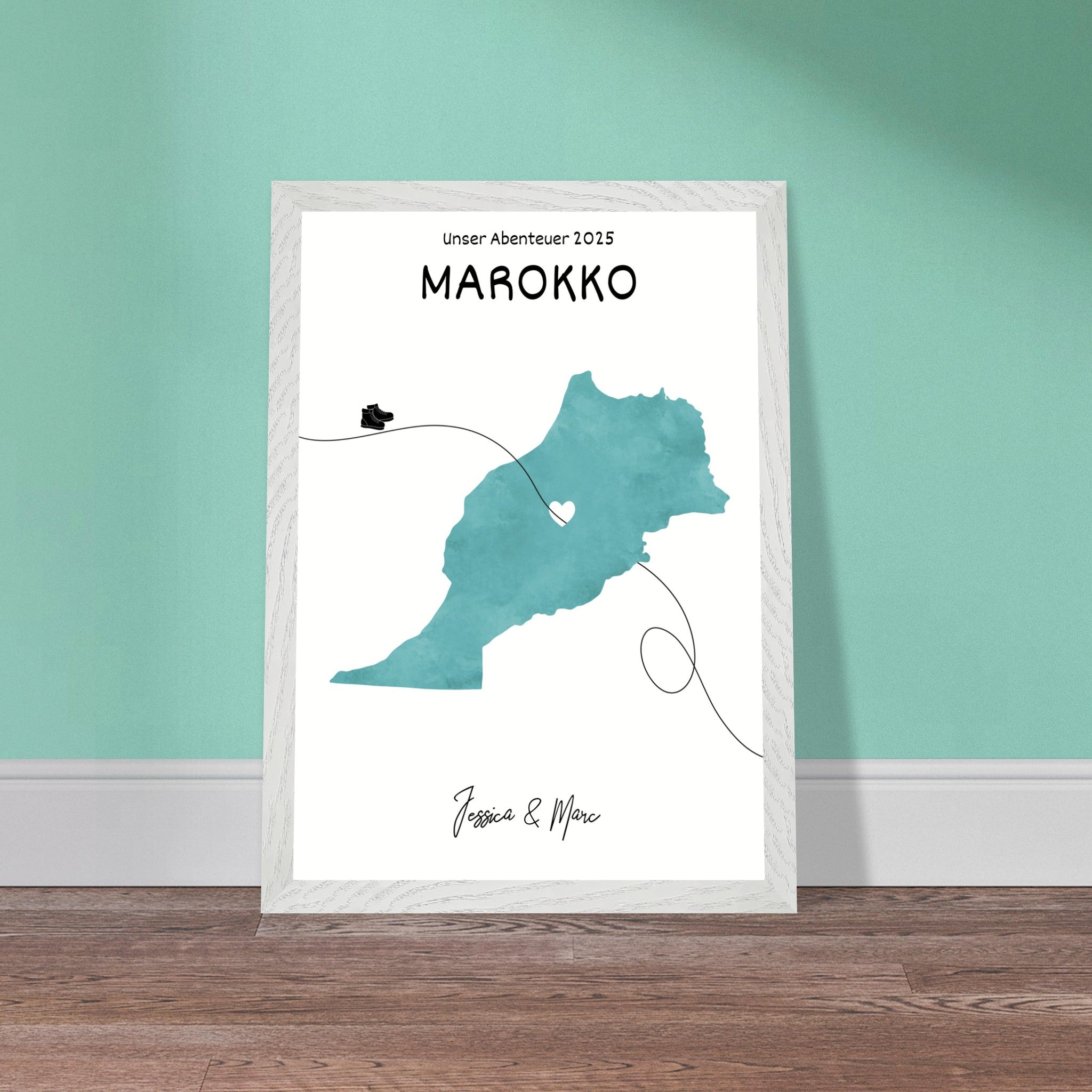Personalisiertes Marokko-Poster in Holzrahmen – Landkarte mit Namen, nachhaltiger Druck auf mattem Papier