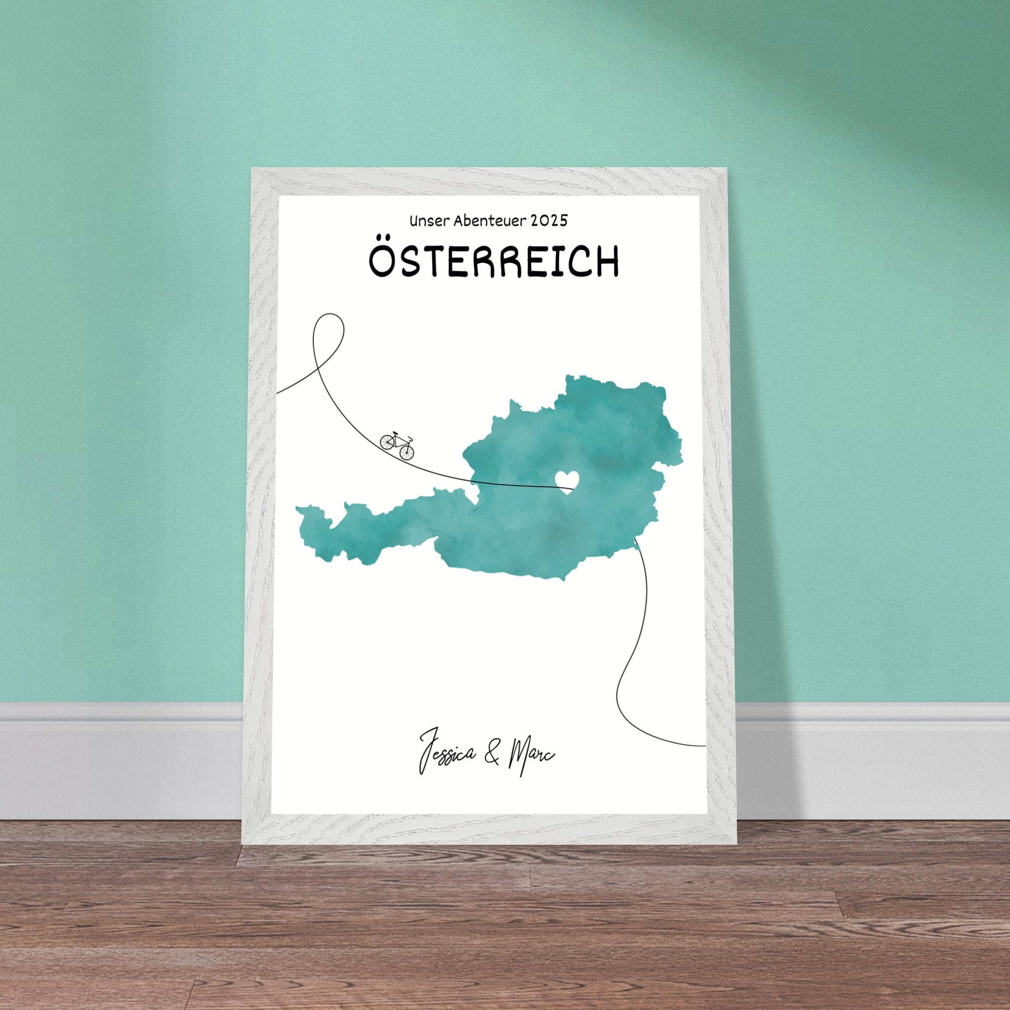 Personalisiertes Österreich-Poster in Holzrahmen – Landkarte mit Namen, nachhaltiger Druck auf mattem Papier