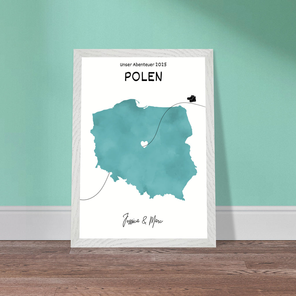 Personalisiertes Polen-Poster in Holzrahmen – Landkarte mit Namen, nachhaltiger Druck auf mattem Papier