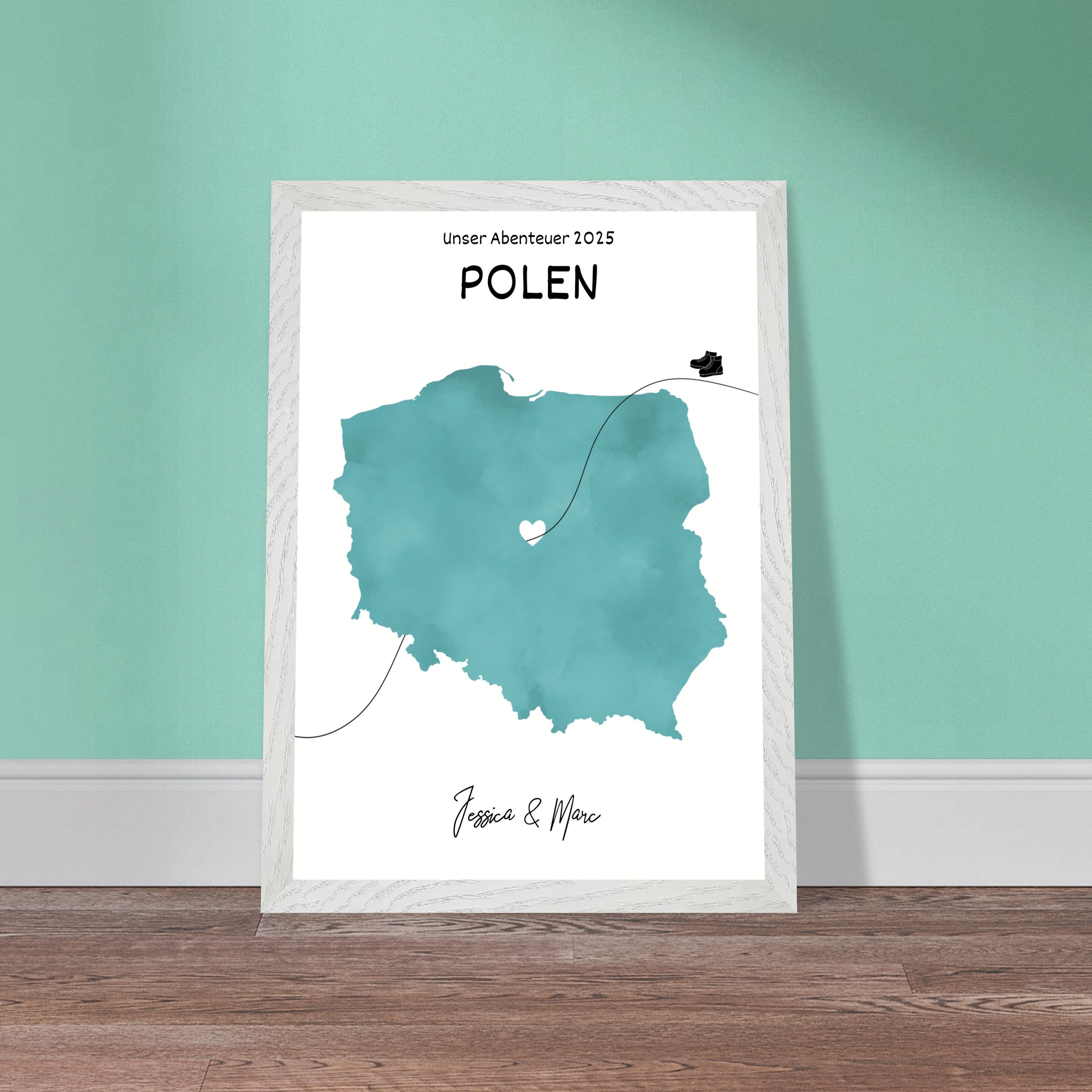 Personalisiertes Polen-Poster in Holzrahmen – Landkarte mit Namen, nachhaltiger Druck auf mattem Papier