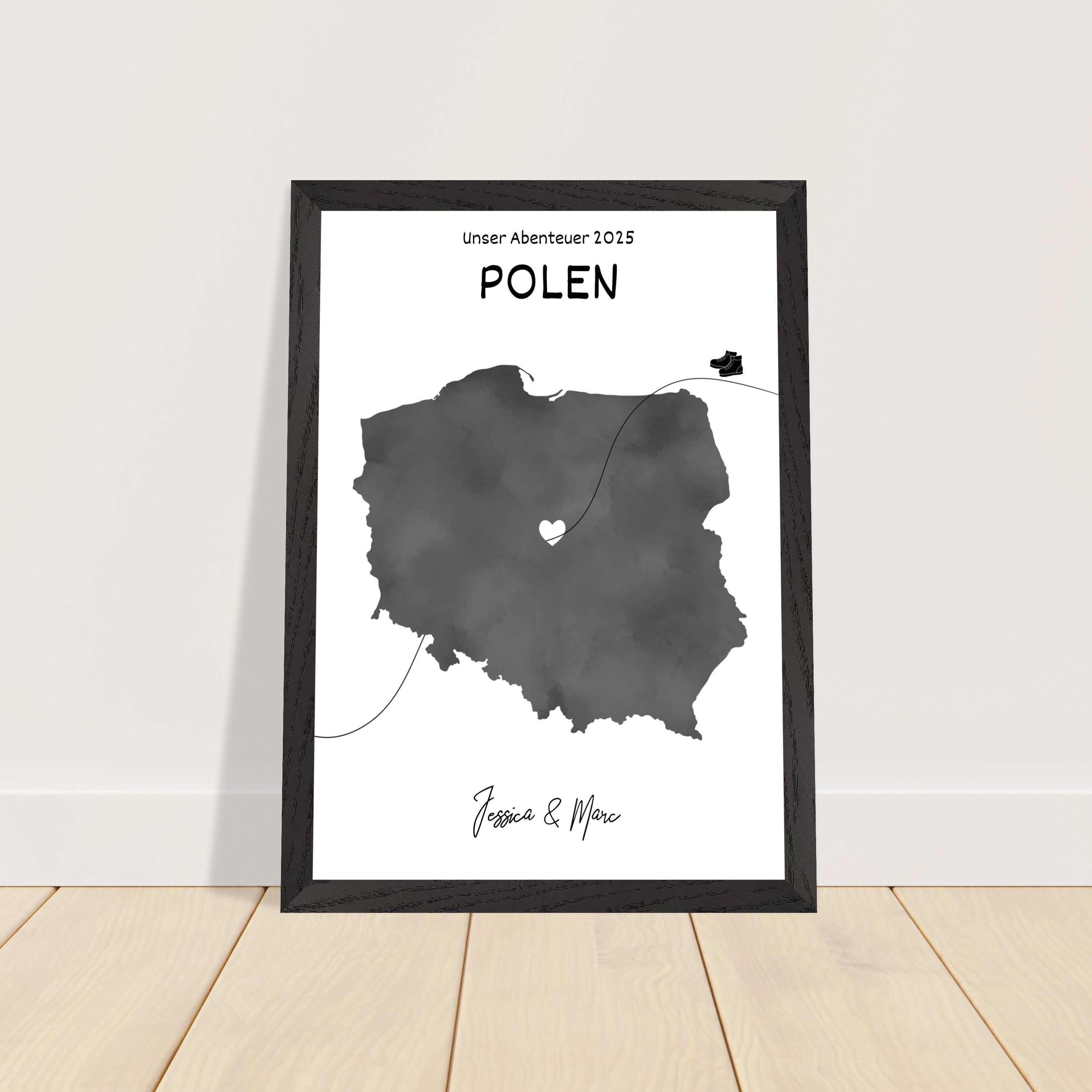 Personalisiertes Polen-Poster in Holzrahmen – Landkarte mit Namen, nachhaltiger Druck auf mattem Papier