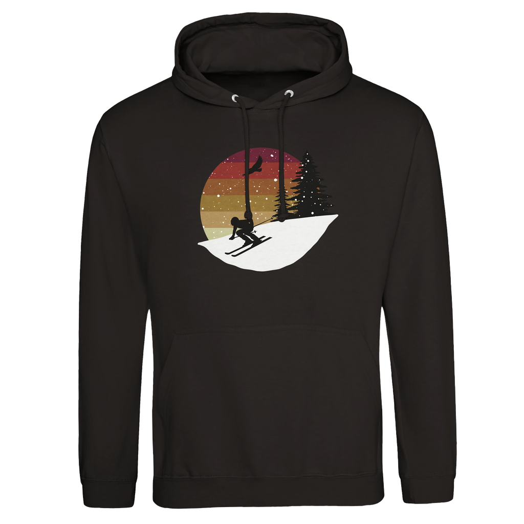 Hoodie „Winter Escape“ – Illustriertes Retro Ski-Motiv