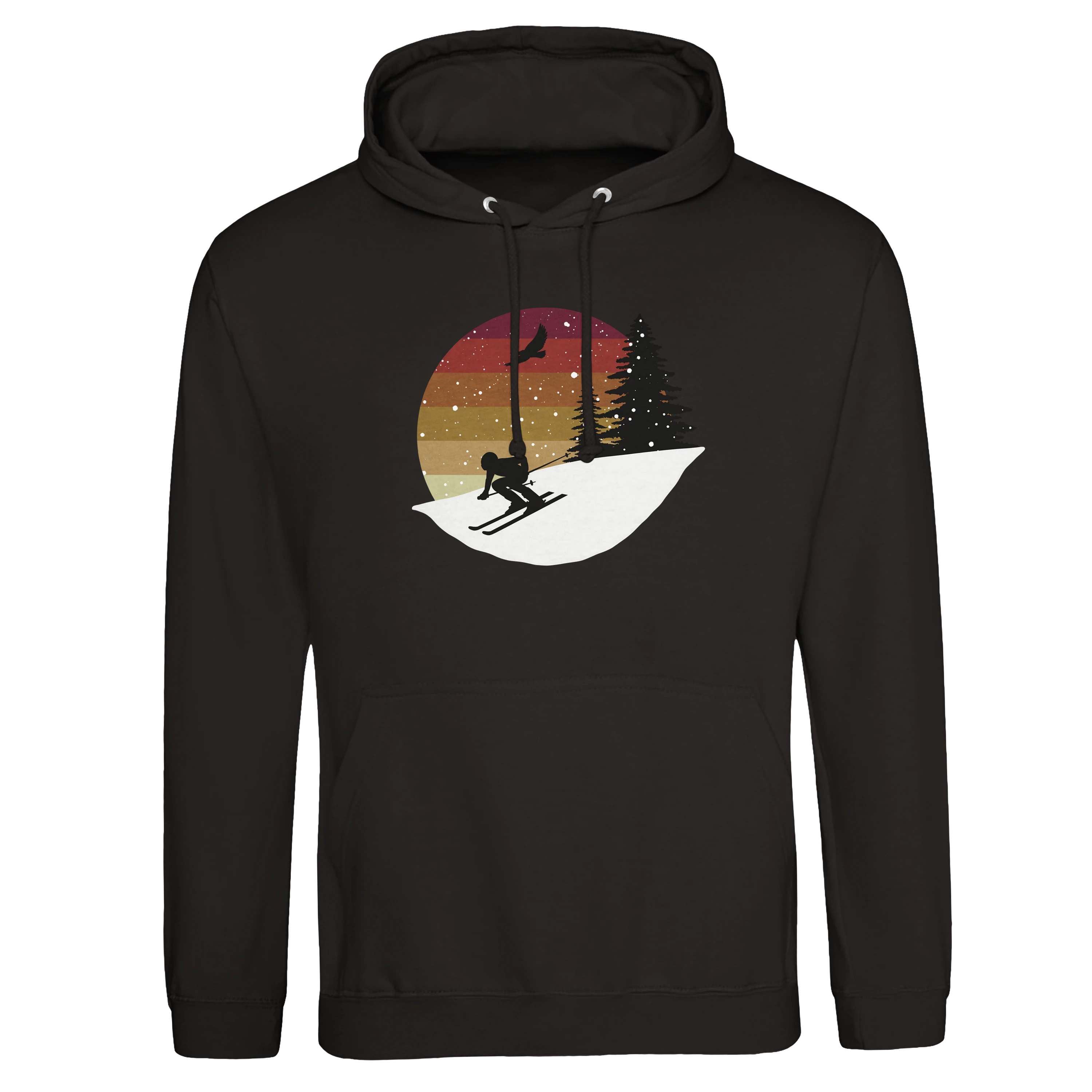 Hoodie „Winter Escape“ – Illustriertes Retro Ski-Motiv